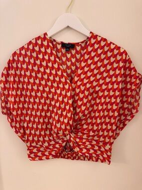 Pink and Orange Geometric Twist-Front Women’s Top